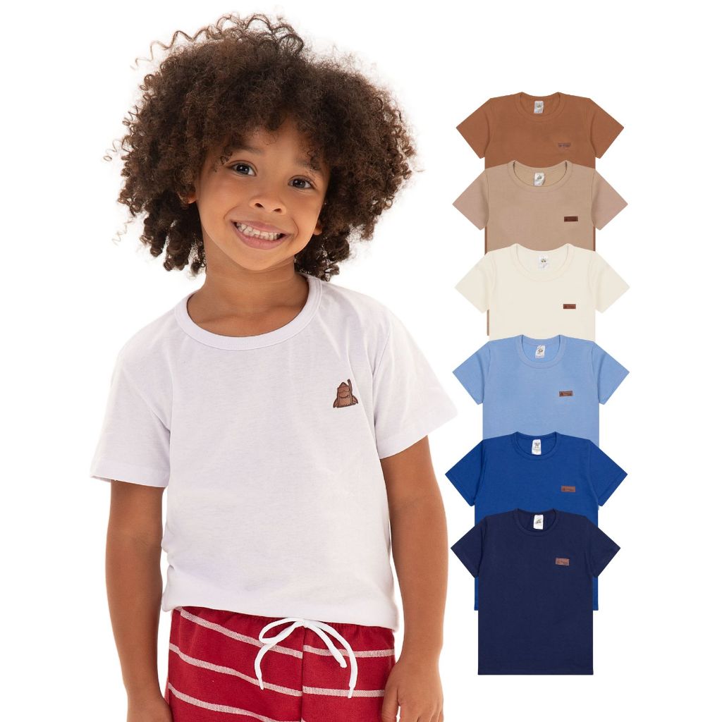 Kit 2, 6 ou 8 Camisetas Manga Curta Infantil Menino Básica Lisa Camisa Casual Roupa de Bebe Masculino Em Algodão em Oferta na Shopee