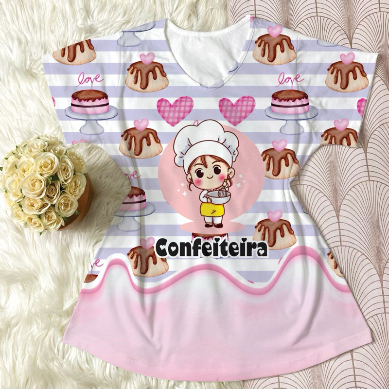 Blusa T-shirt Confeiteira camiseta Feminina confeitaria Boleira em Oferta na Shopee