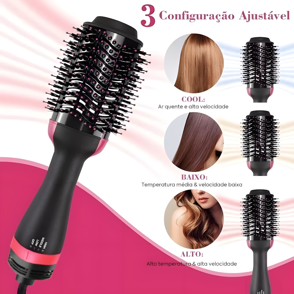 Escova Secadora Alisador Elétrica Quente Cabelo Com 3 Em1 Hair Styler FANG APENAS 110V