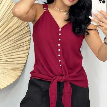 Regata Feminina Alcinha  Com Regulagem Gola V  Na Cor Vinho Duna em Oferta na Shopee