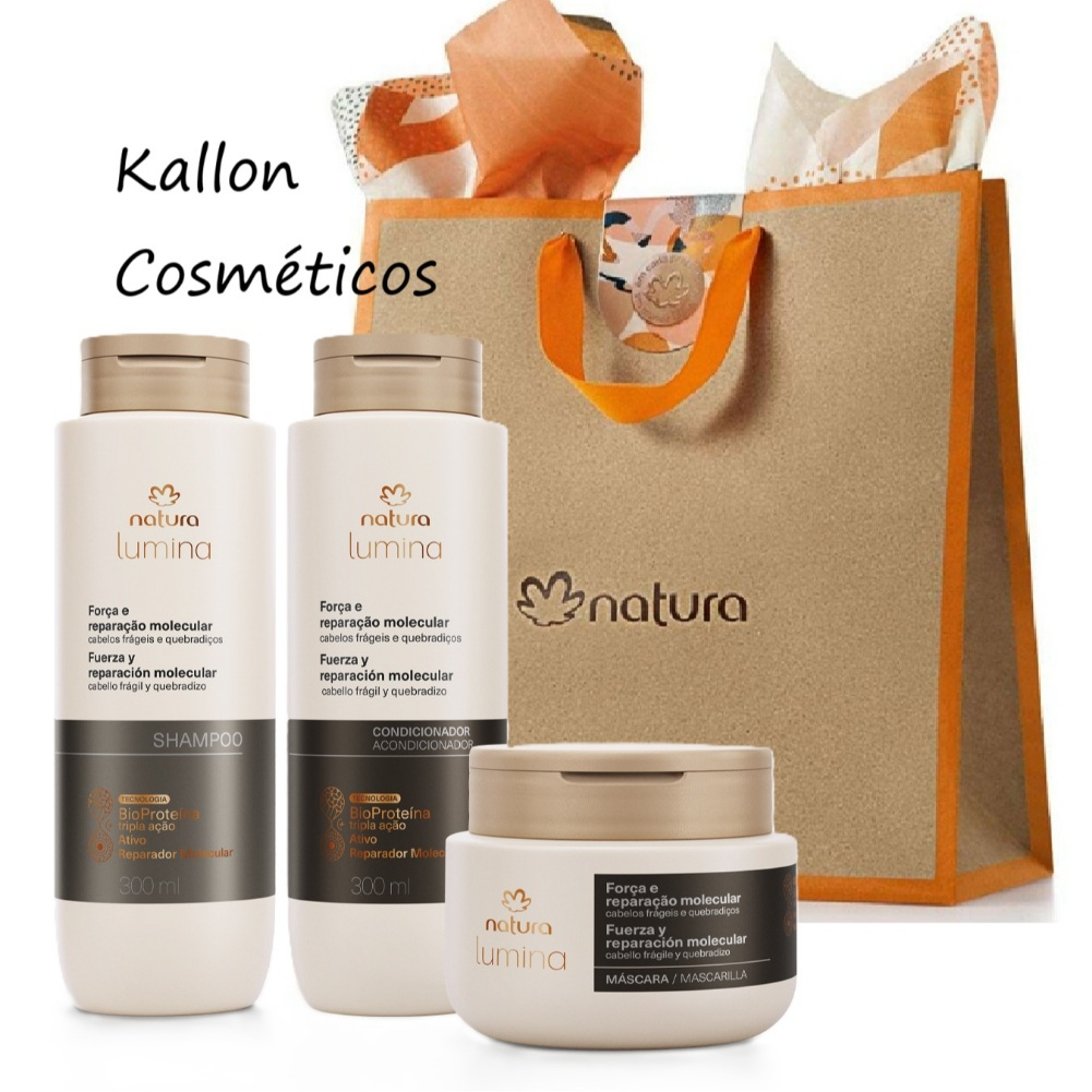Kit Natura Lumina Força e Reparação Molecular, Shampoo e Condicionador 300 ml Cada, Mascara 250 ml