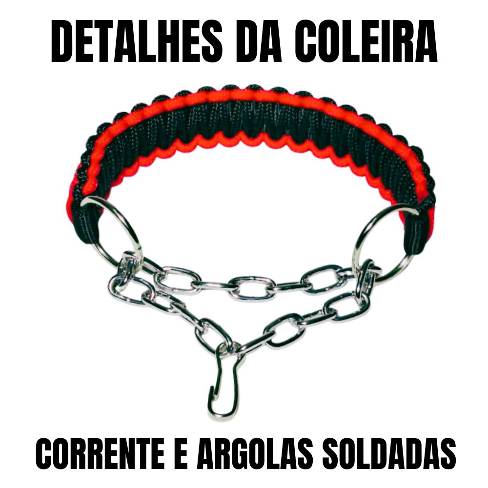 Coleira para cachorro grande e Guia reforçada de 50cm. Enforcador para Pitbull e raças grandes