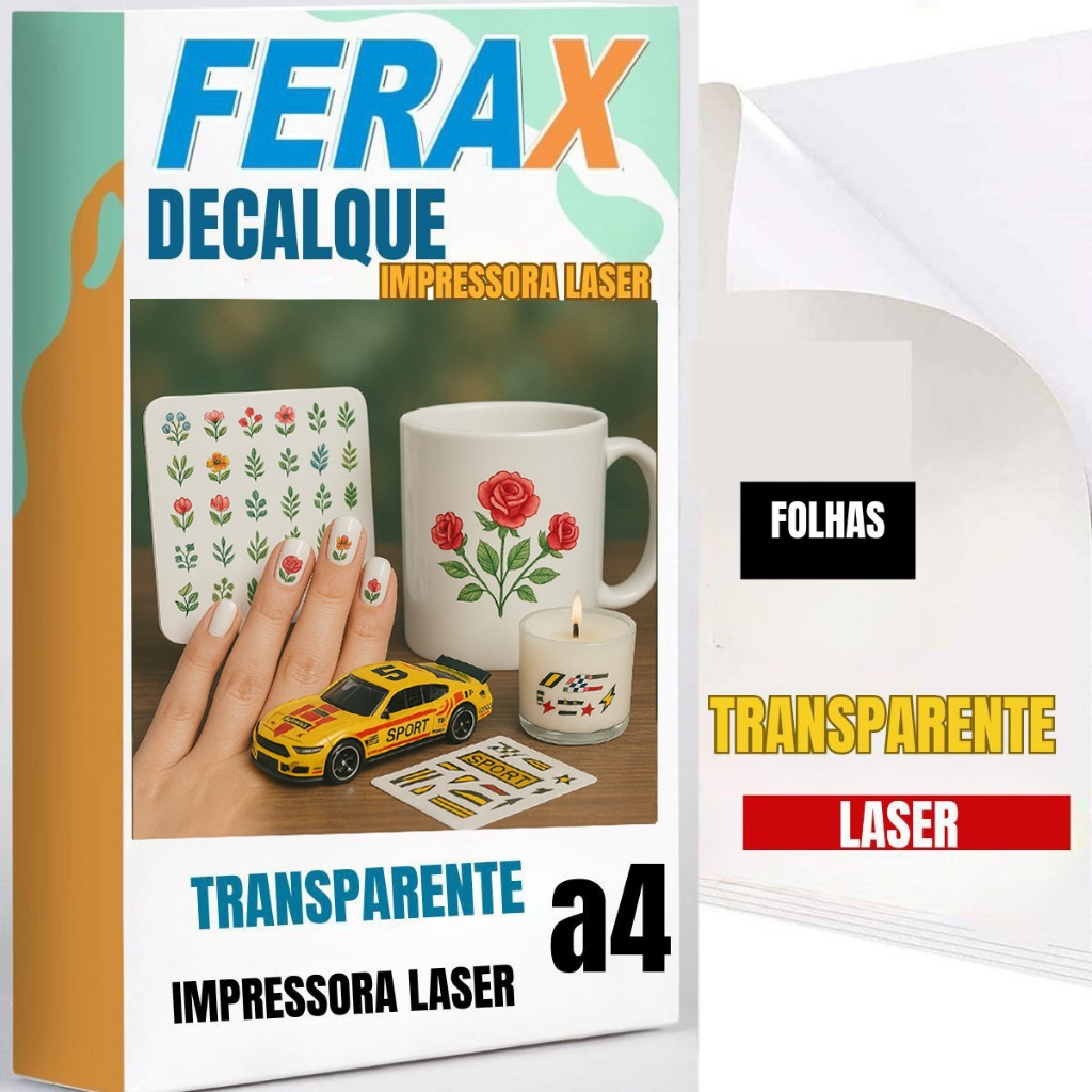 Decalque Transparente Gomado Transfer Ferax Folhas papel decalque A4 Impressora Laser