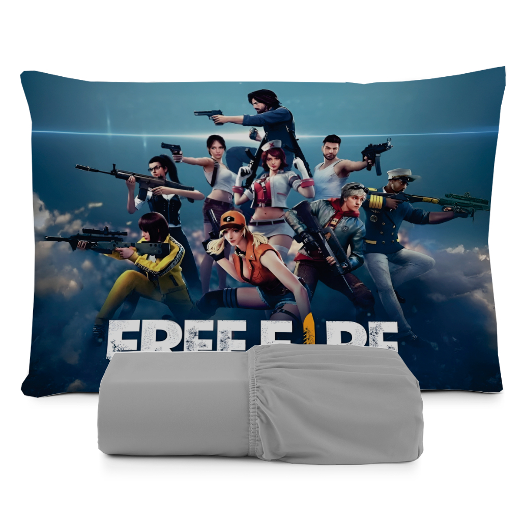 JOGO DE LENÇOL SOLTEIRO INFANTIL  FREE FIRE GAME GAMER FRONHA TRAVESSEIRO 2 PEÇAS em Oferta na Shopee