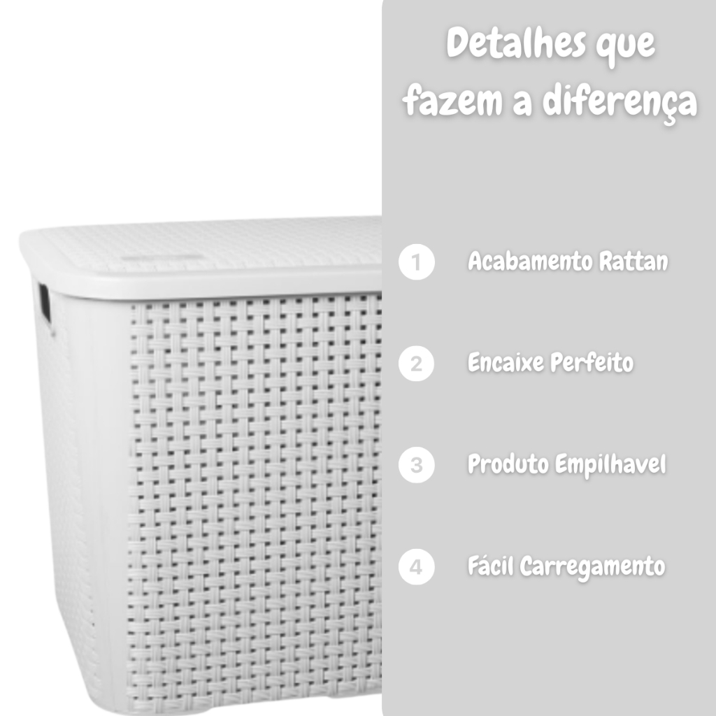 Kit com 10 Caixas Organizadoras Grande Rattan Com Tampa 18 Litros