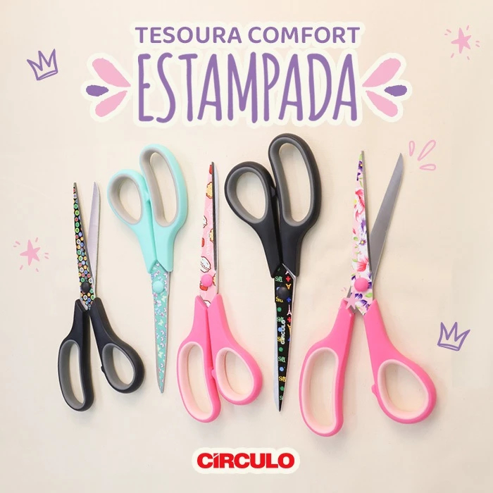 Tesoura Circulo Comfort Estampada Tam 8,5'' 21,5 Centimetros
