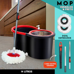 Mop Giratório C/ cabo de 140 cm + 2 Refis Balde Centrífuga Cesto Em Inox Com Rodinhas - SHEFA