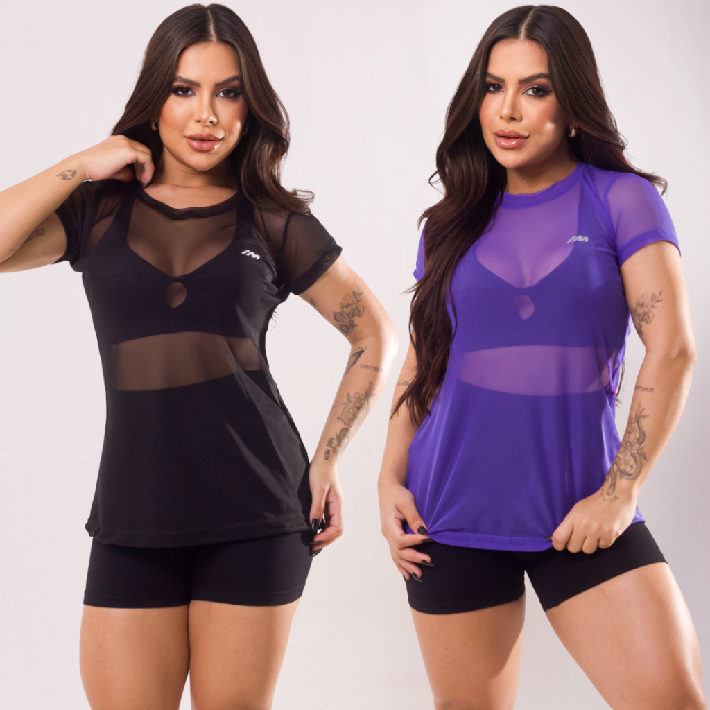 Kit C/2 Blusa Feminina De Tule Transparente Academia Fitness Camisão Fitness Treino em Oferta na Shopee