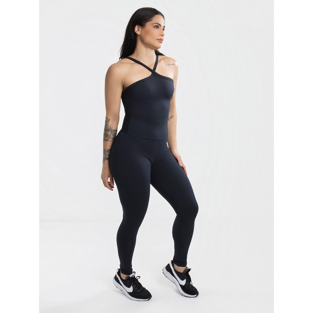 Macacão Academia Fitness Preto Poliamida MC234 em Oferta na Shopee