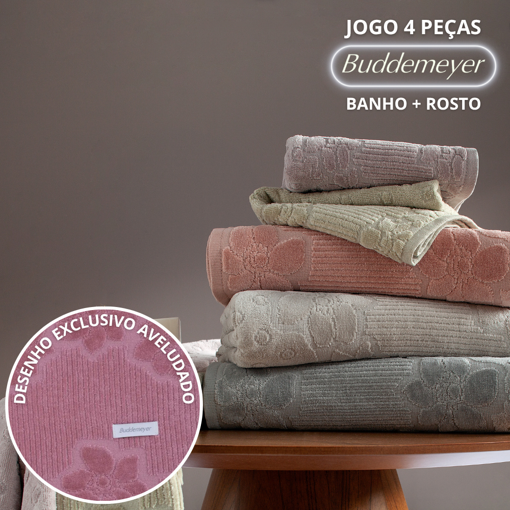 Jogo De Toalha Buddemeyer 100% Algodão 4  Peças 2 Banho E 2 Rosto Aveludada Ótima Absorção Lollipop - Home & Living