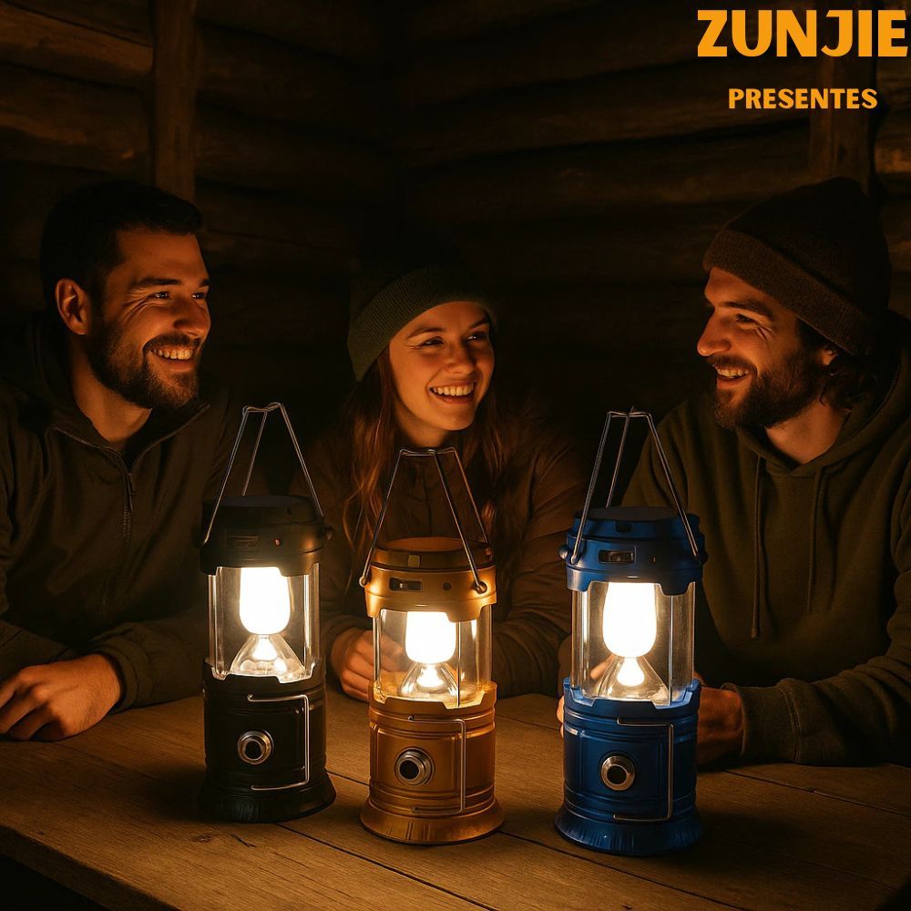 Lampião Luminária com Carregamento Solar e Usb - Lanterna para Pesca Camping Caça Aventuras