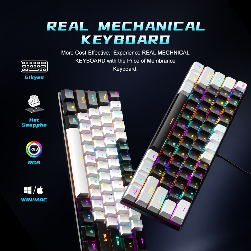 Teclado Mecânico Compacto com Iluminação RGB e Alta Durabilidade switch azul MARROM BD61S