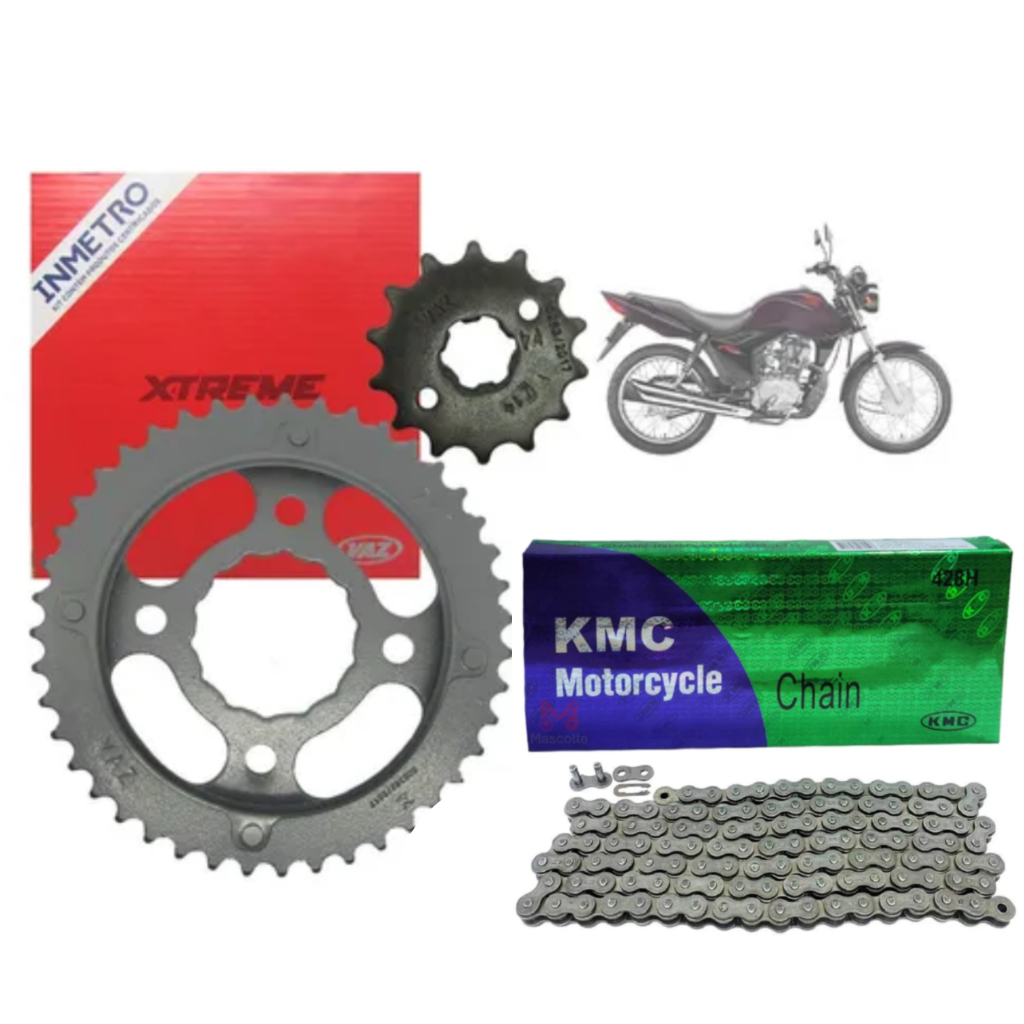 Kit Relação Titan 150 Vaz Corrente KMC Coroa Pinhão Corrente