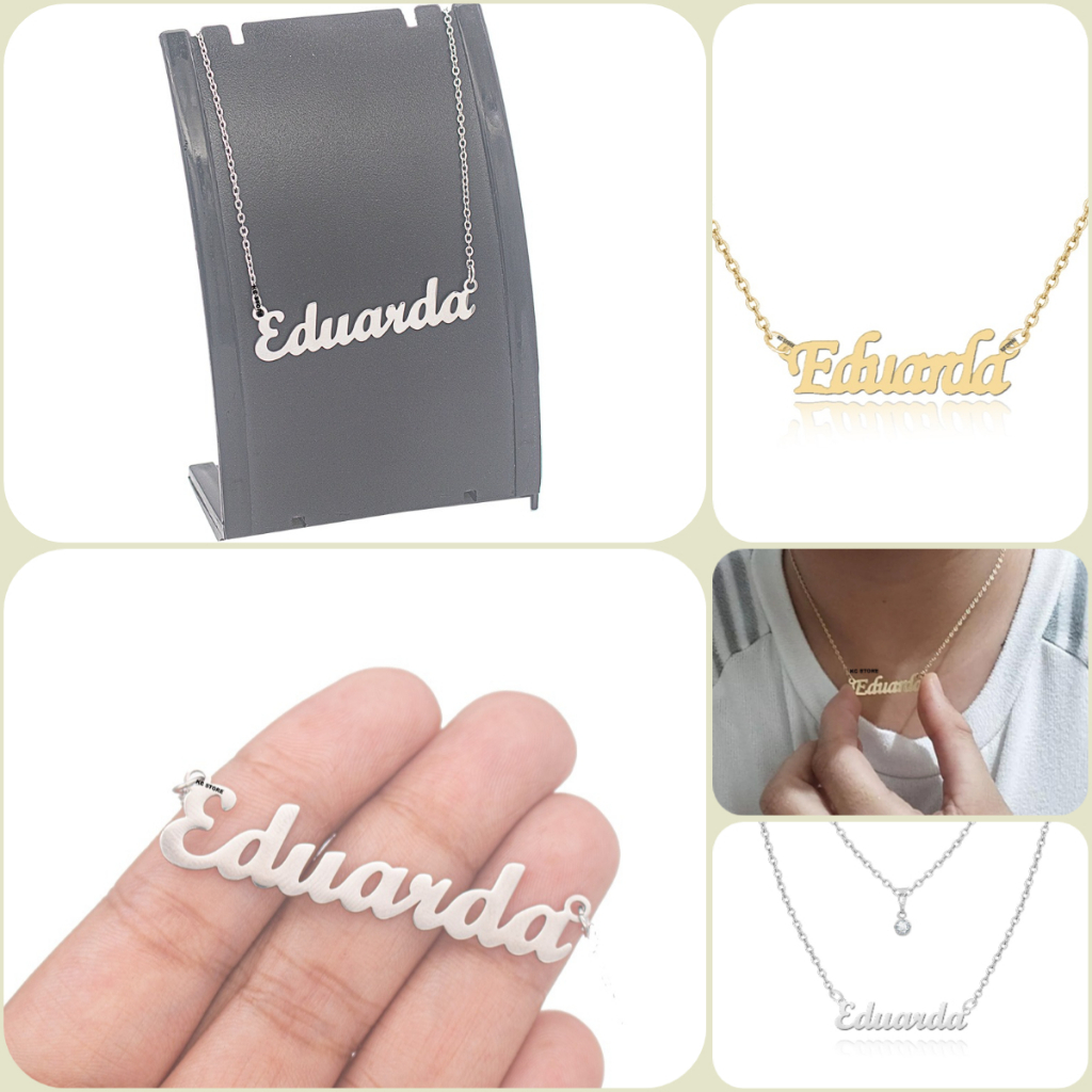 Colar de Nomes Eduarda feminino adulto menina folheado a Dourado ou aço inox prata prateado Gargantilha