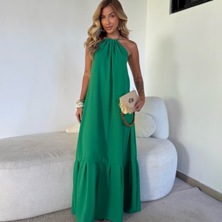 Vestido Longo Luxo Decote nas Costas Tecido Duna Premium Elegância e Conforto em Oferta na Shopee