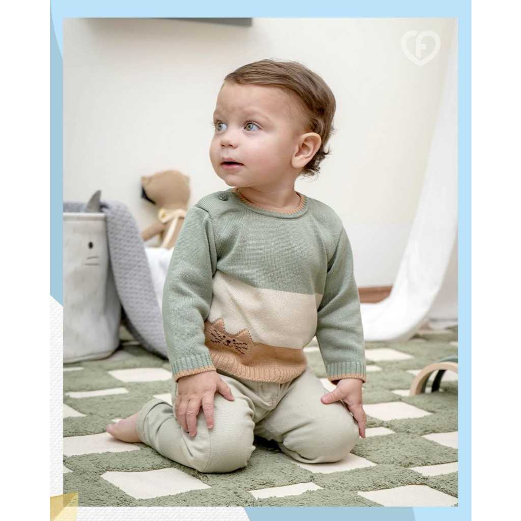 Sueter Blusa Tricot Infantil Gatinho Botão no Ombro Confortável e Fofo