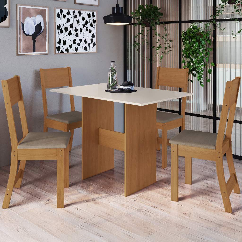 Conjunto Sala de Jantar Mesa Fidelitá Siena Com 4 Cadeiras Freijó/Off-White Assento Cacau em Oferta na Shopee