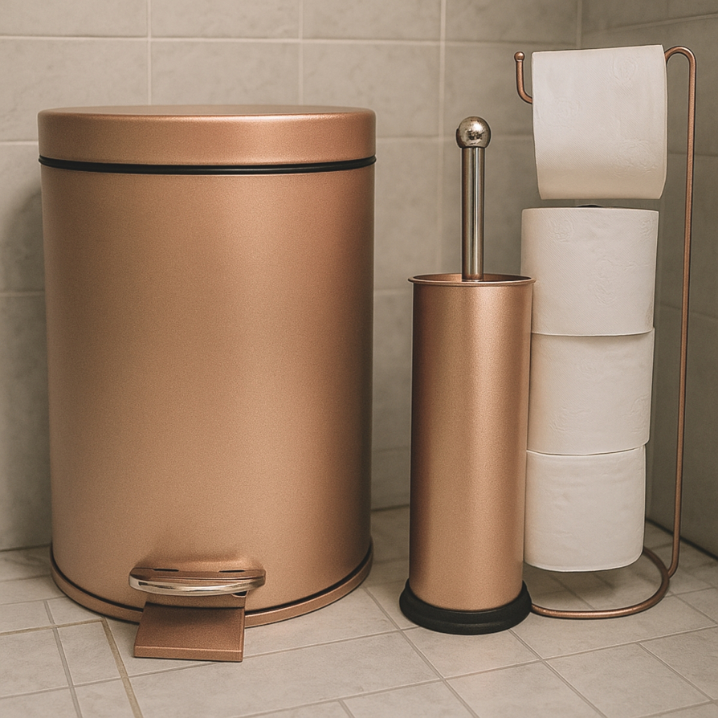 Lixeira 5 Litros Rosê Gold Premium Escova Sanitaria Porta Papel Higiênico Grande p/ Banheiro