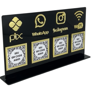 Placa Pix Instagram Whatsapp e Wifi 4 Qr Code Display Acrílico Premium Preto Dourado 30x16cm em Oferta na Shopee