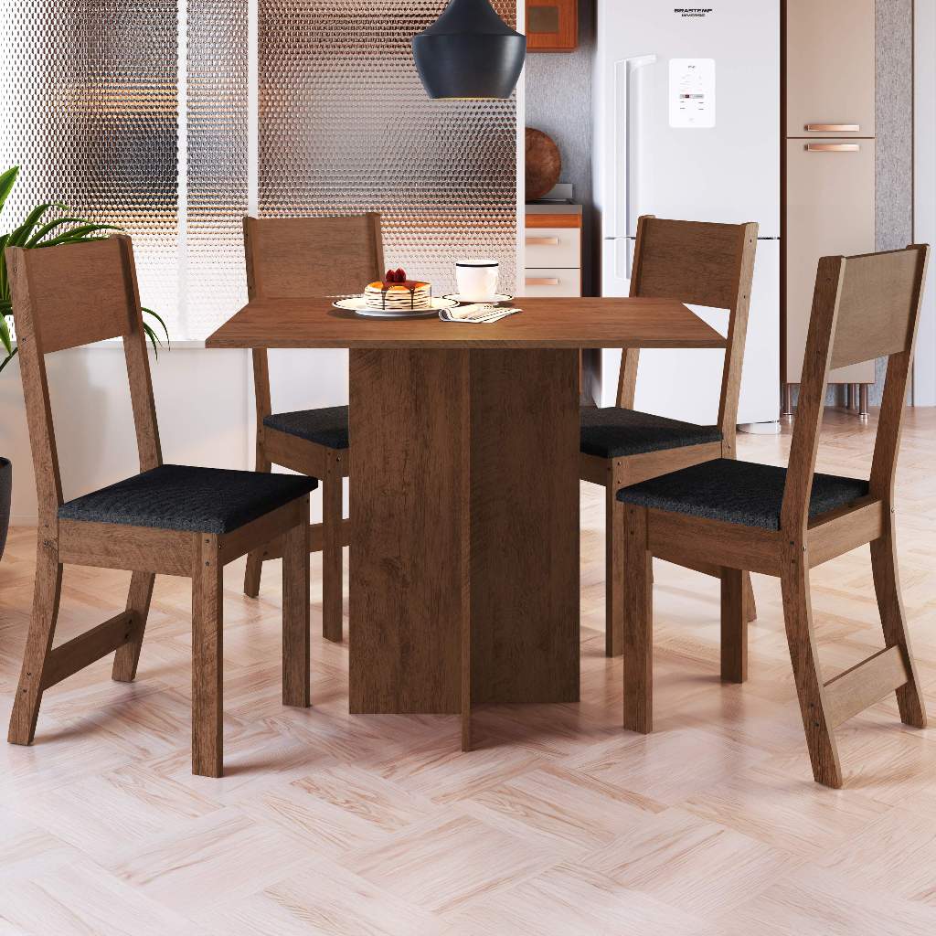 Conjunto Sala de Jantar Fidelitá Roma Com 4 Cadeiras Noce/Preto em Oferta na Shopee