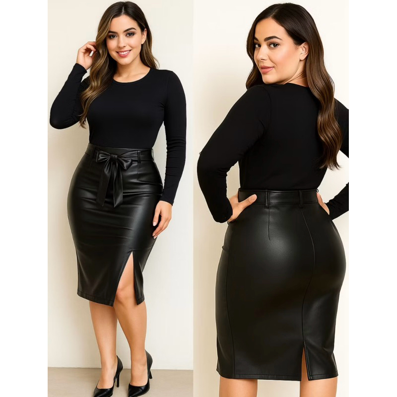 Saia Couro Ecológico Feminina Moda Evangélica Moderna em Oferta na Shopee