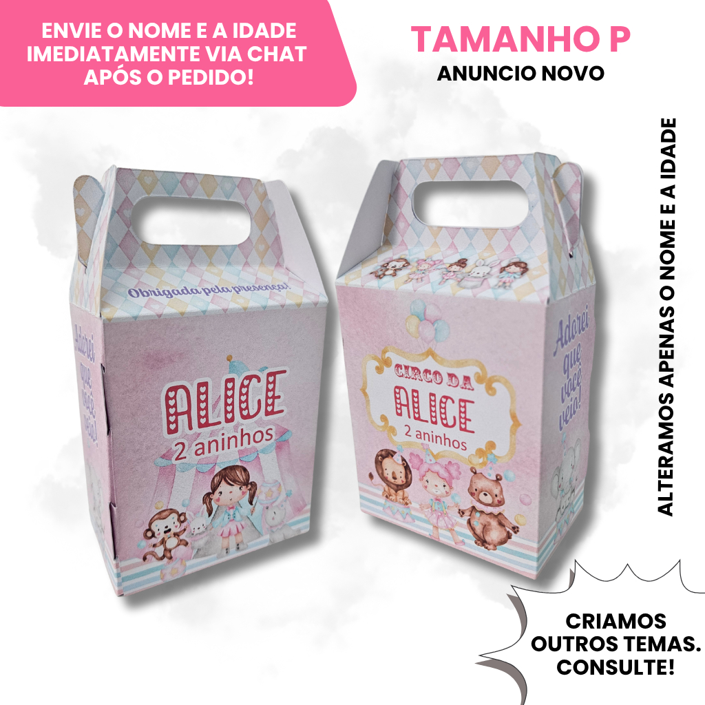 Kit Caixinha Maletinha Surpresa Personalizada Circo Aquarela Menina Aniversario Lembrancinha Infantil
