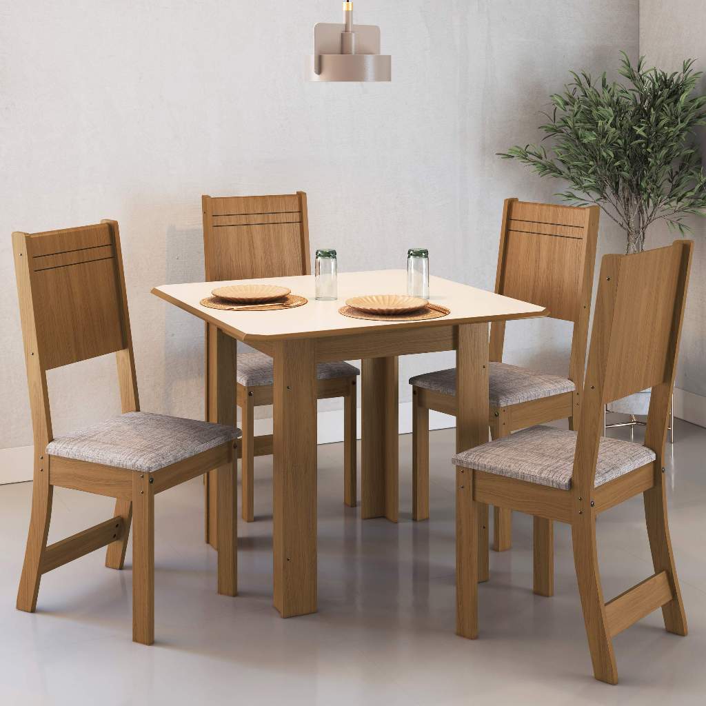 Conjunto Sala de Jantar Mesa Fidelitá Pequim Com 4 Cadeiras Freijó/Off-White Assento Linho em Oferta na Shopee