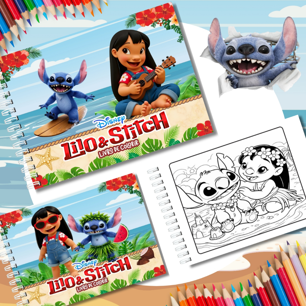 Livro para Colorir Lilo e Stitch Live Action Filme 50 Folhas A5 180g Capa Dura LANÇAMENTO PRONTA ENTREGA