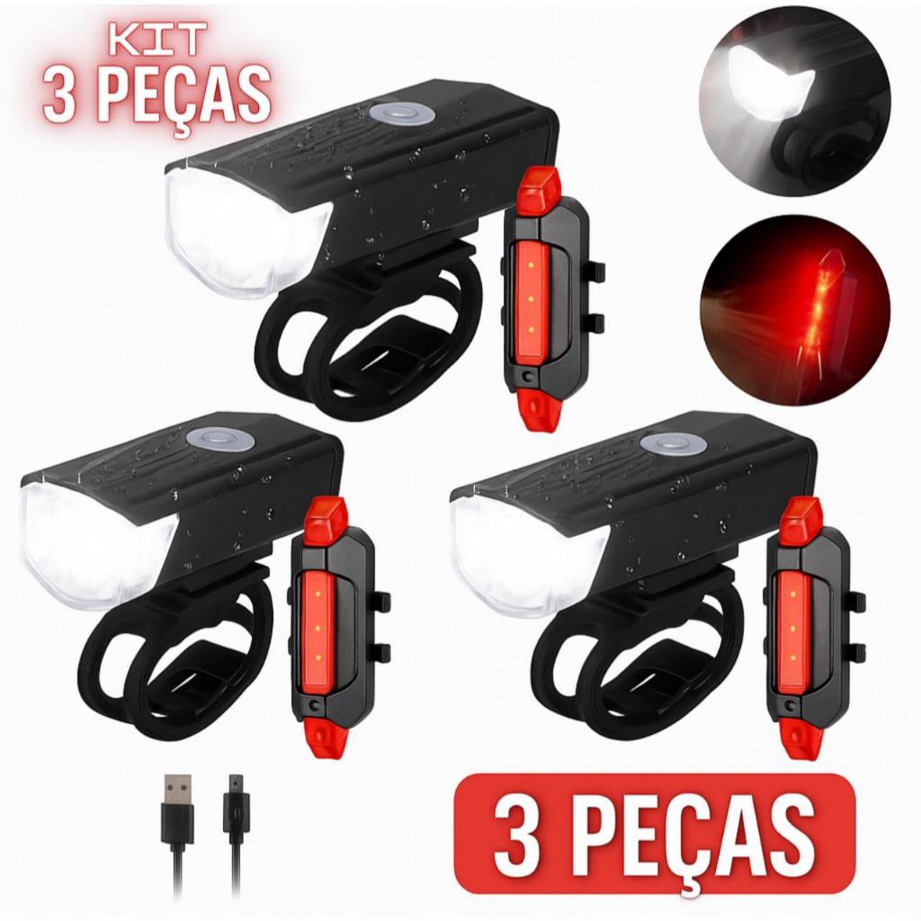 Kit Lanterna Farol 300 Lúmens + Sinalizador Traseiro Para Bike Bicicleta Recarregável Led 3 Funções Colorido em Oferta na Shopee