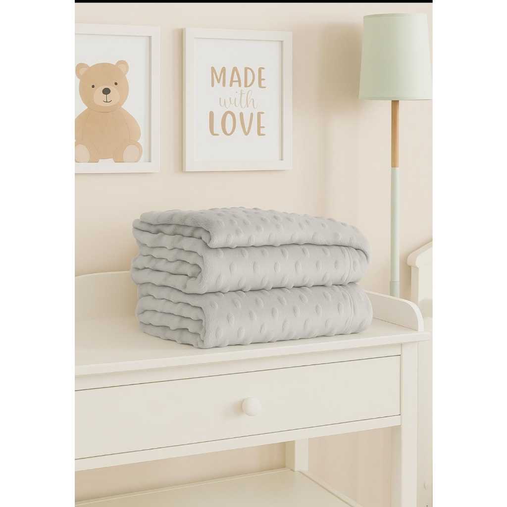 Cobertor de Plush Bebê Manta para bebê dormir e Enrrolar o bebe Cinza 1m x 75cm