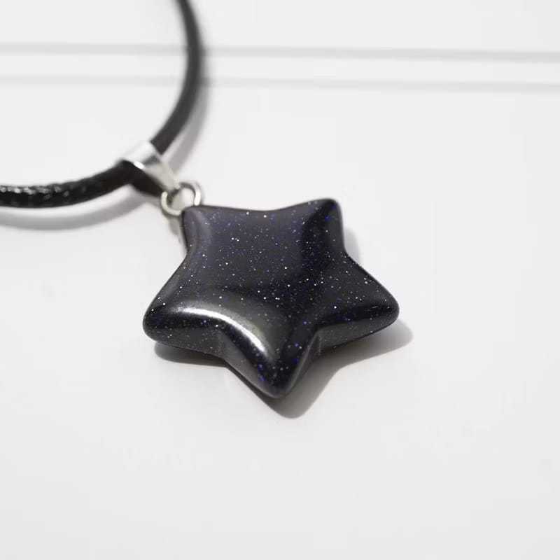 Kit Colar Pedra Preta Brilhante com Pingente Lua e Estrela Mistico Cordão Preto Ajustável Unissex