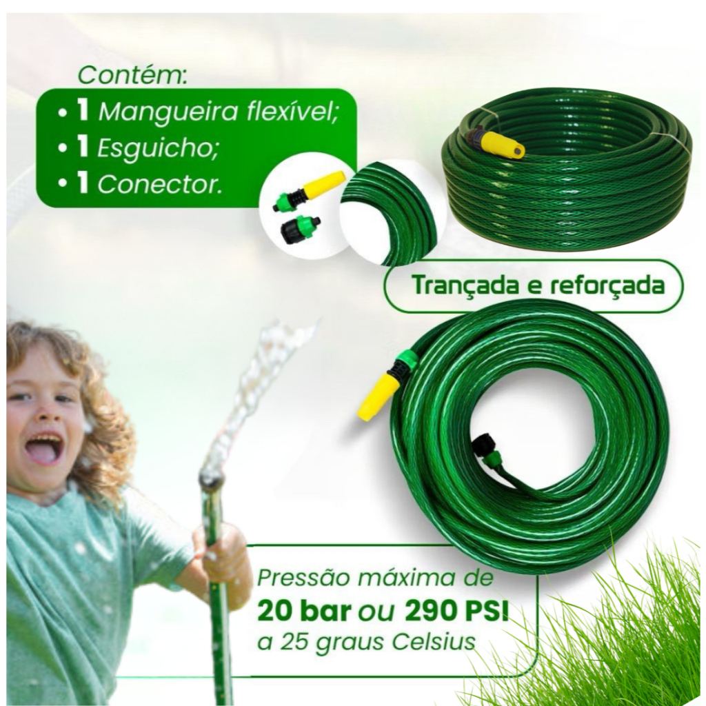 Mangueira de Jardim Trançada Reforçada Flexivel e Resistente 10/15/20/25/30/50 metros em Oferta na Shopee