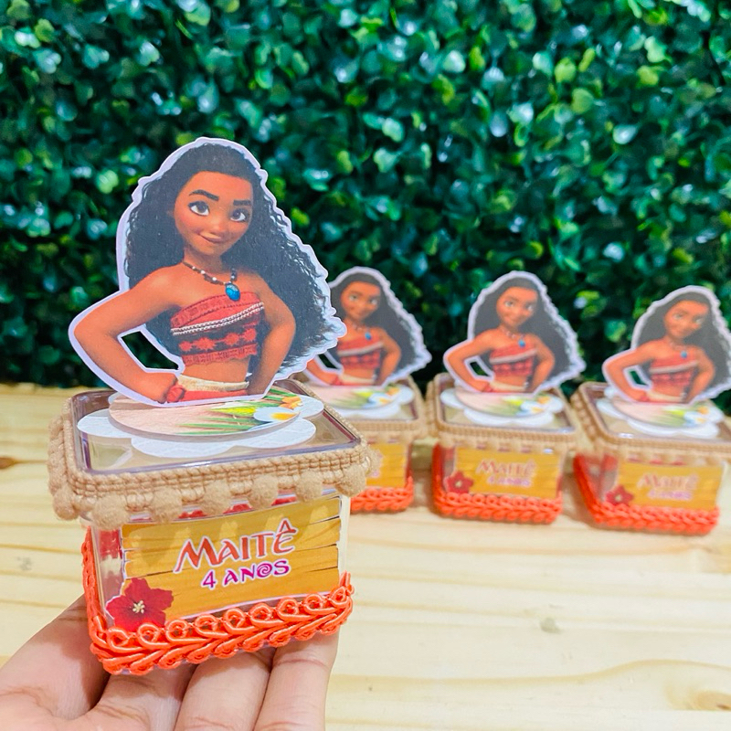 Kit 10 Caixas Acrílica 5x5 Moana Lembrancinha Personalizada Luxo | Festa Infantil