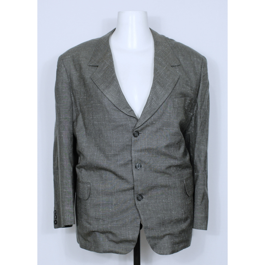 Conjunto terno social alfaiataria cinza linho vintage plus size - Veste blazer 60 e calça 48/50 - Ref. 4255  (brechó)