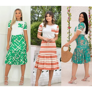 Conjunto Saia e Blusa, Conjunto modesto moda evangélica crista saia midi blusa manga princesa suplex