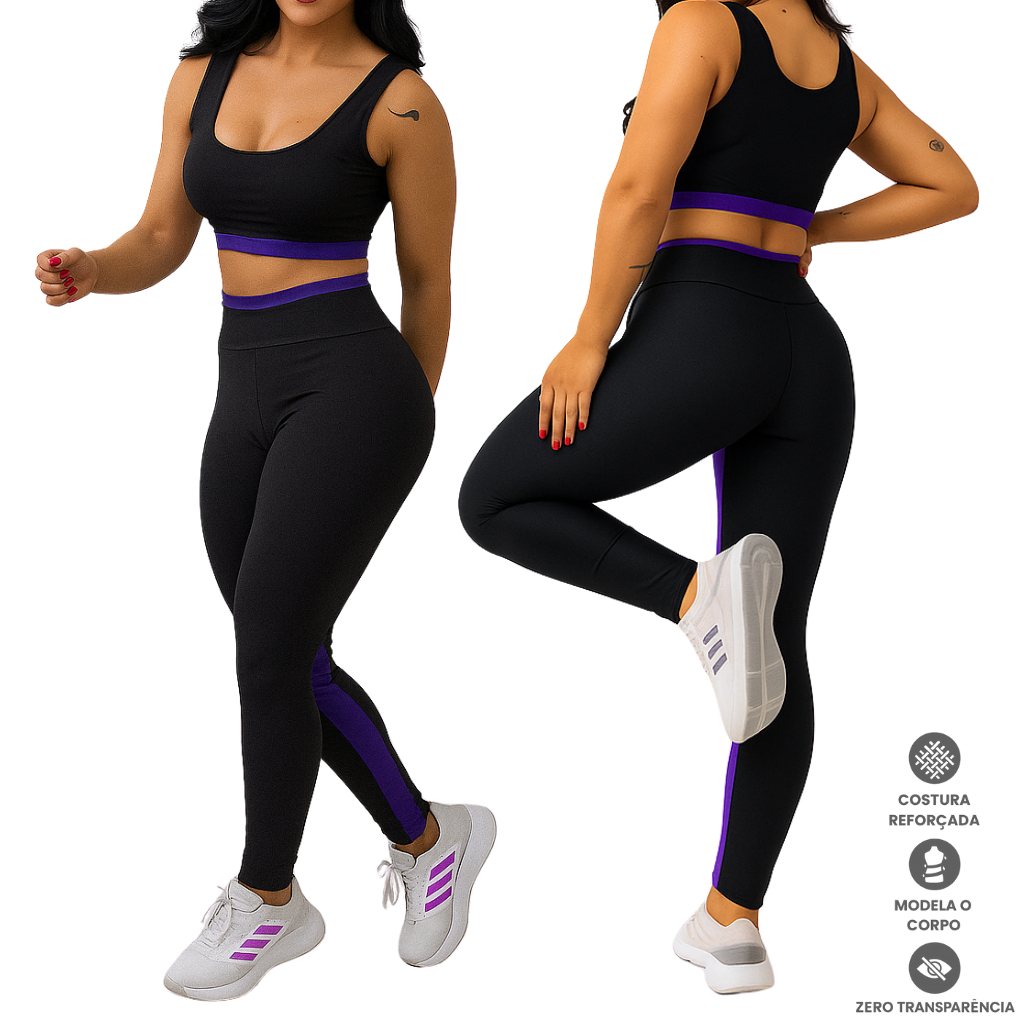 Conjunto Academia Top Calça Legging Zero Transparência Feminina Musculação Treino