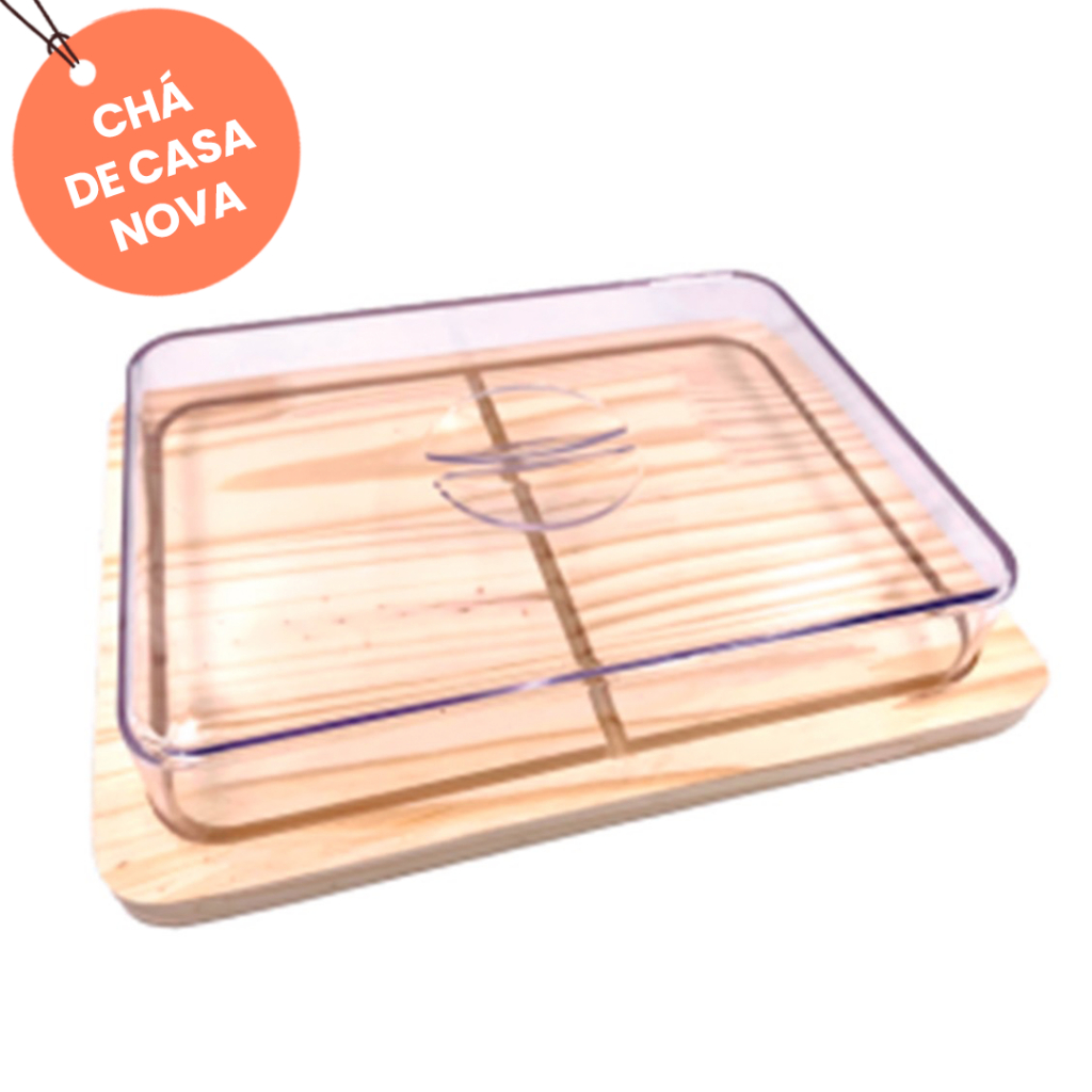 OFERTA 5,5 Porta Frios de Madeira GRANDE (26,5x20cm) de Madeira Natural com tampa de acrílico