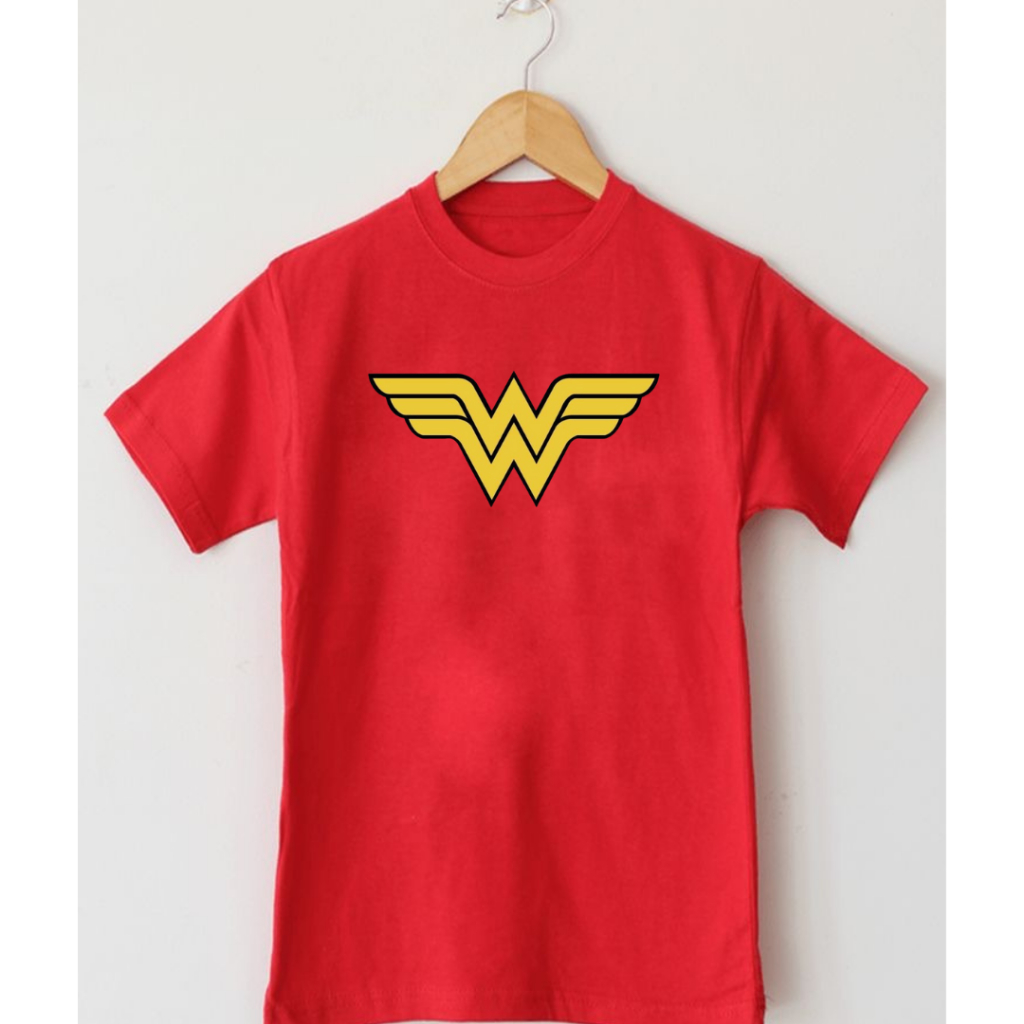 Camisetas vermelha Mulher-Maravilha, camiseta logo Mulher-Maravilha
