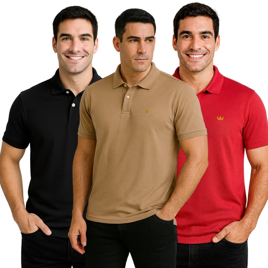 Kit 3 Camiseta Sortida Gola Polo Masculina Camisa Básica Premium Confortáve Lisa Uniforme