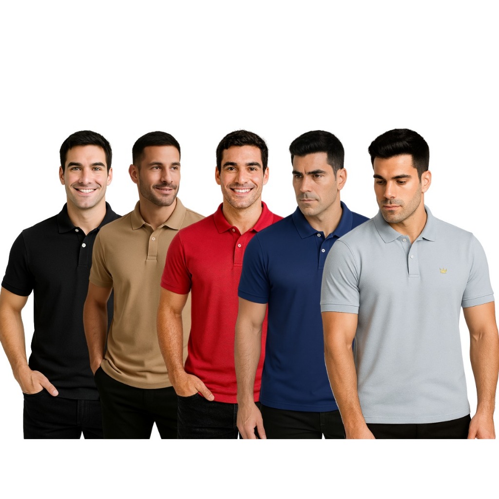 Kit 5 Camiseta Sortida Gola Polo Masculina Camisa Básica Premium Confortáve Lisa Uniforme