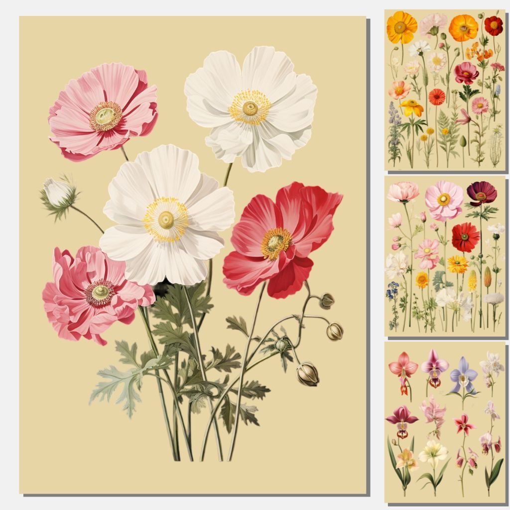 10 Posters Vintage de Flores • Decoração Romântica Retrô • Kit Exclusivo 10 Imagens - A6, A5 e A4 em Oferta na Shopee