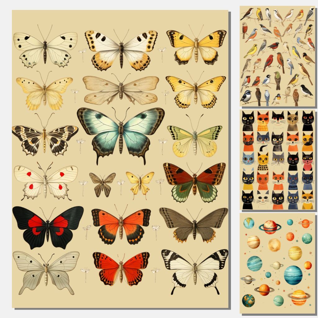 Kit 10 Posters Vintage - Cartazes de Parede Tamanho A4 - Decoração desenho anatomia animais flores