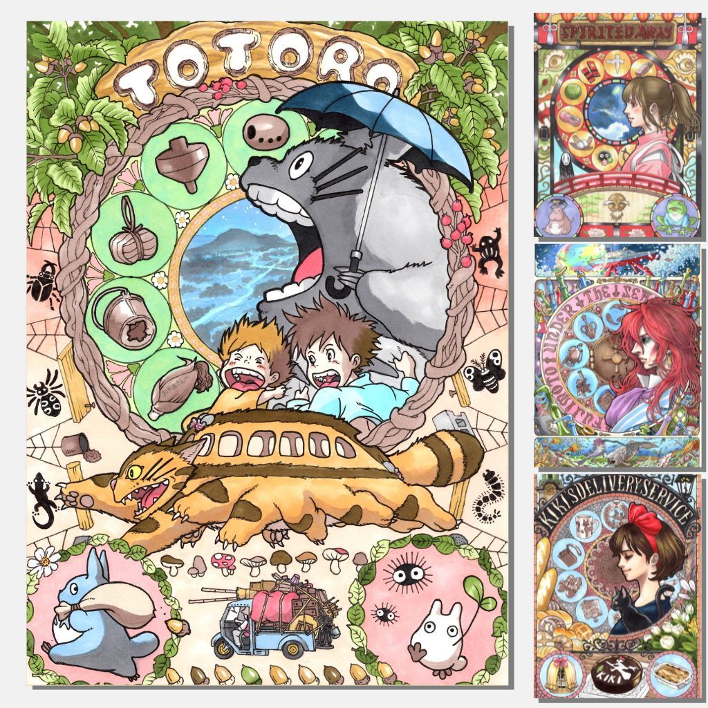 Kit 6 Pôster Studio Ghibli - Hayao Miyazaki Anime Chihiro Totoro Marnie Castelo no Céu Kiki  Laputa