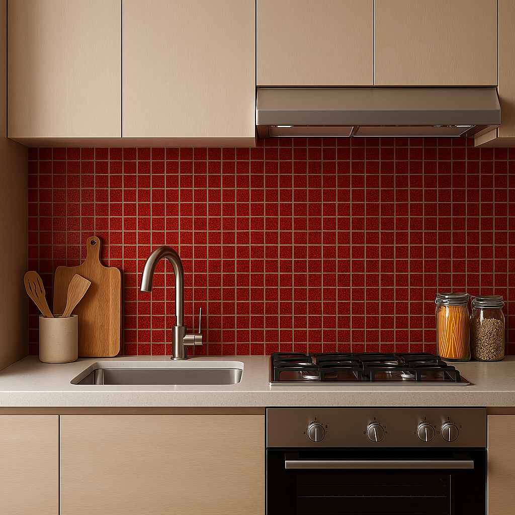 Pastilha De Vidro Resinado Oriental 2x2 Vermelho Placa 32,5x32,5cm