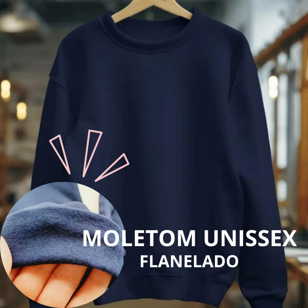 Blusa de frio infantil e juvenil Moletom flanelado, Unissex gola redonda de 6 a 12 anos