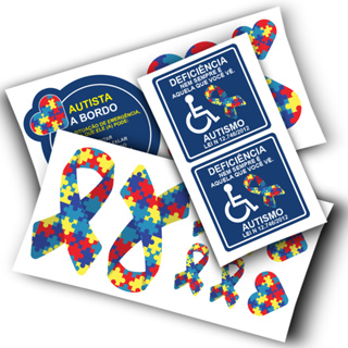 Kit 15 Adesivos Autismo  Laço Coração PCD Inclusão Diversidade Carro Notebook TEA Autista A Bordo em Oferta na Shopee