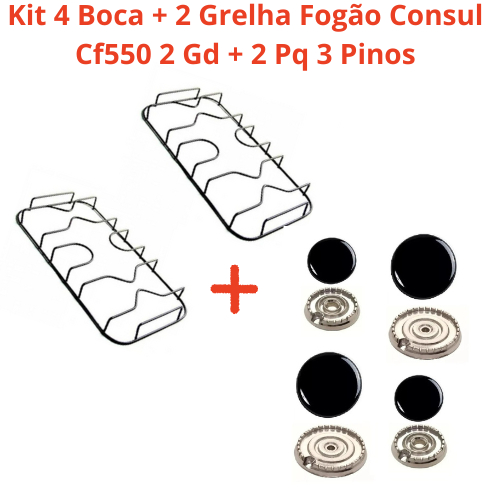 Kit 4 Boca + 2 Grelha Fogão Consul Cf550 2 Gd + 2 Pq 3 Pinos