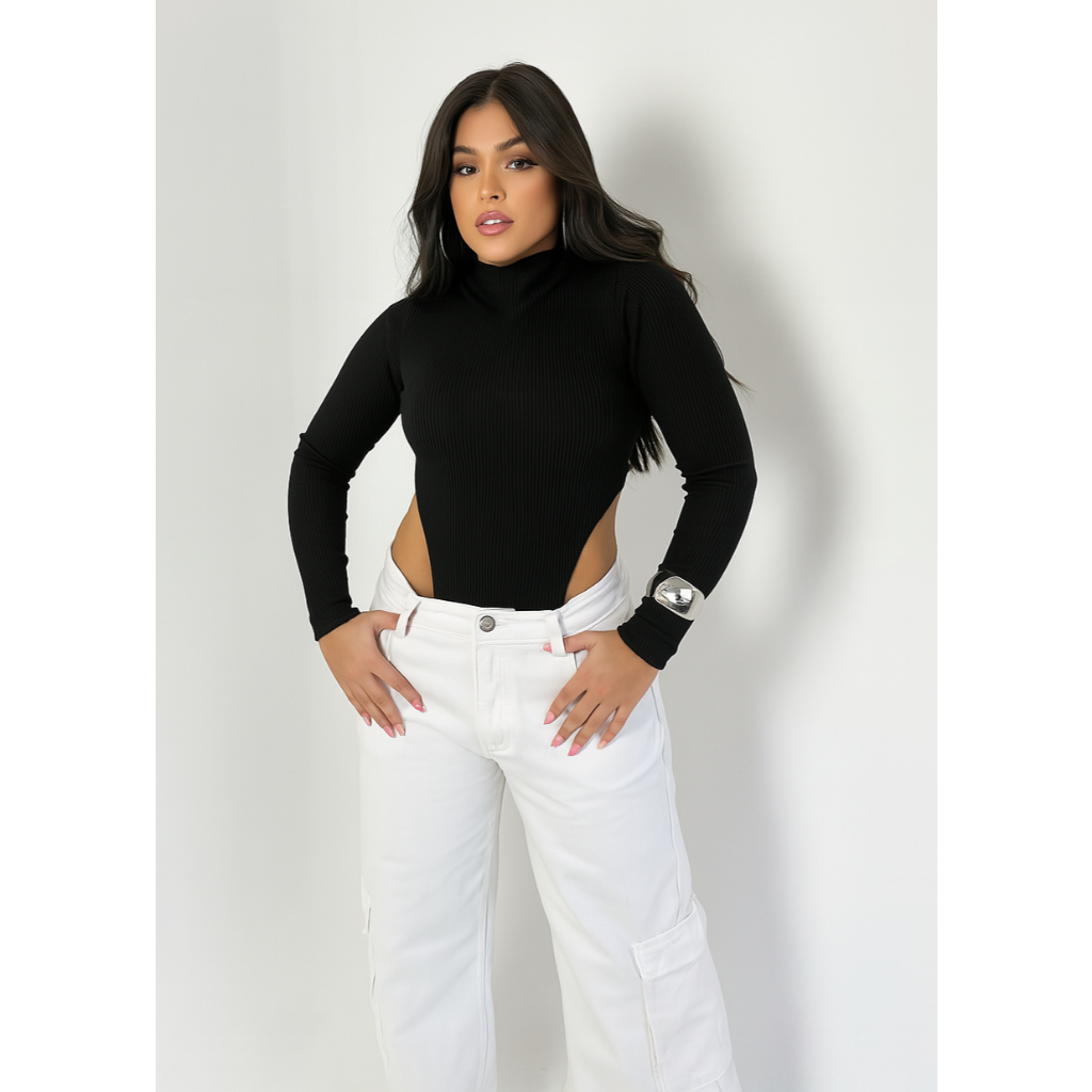 Body Feminino Manga Longa Cavado Cavadão Gola Alta Balada Tendencia Bori Collant Sexy Festa Despojado