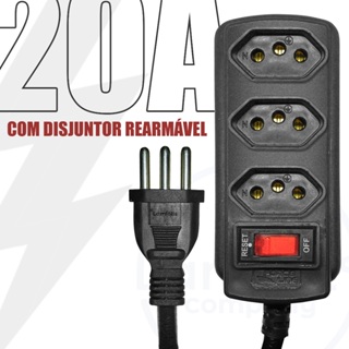 Filtro de Linha 20 Amperes 3 Tomadas Cabo 1,5m Preto Disjuntor Rearmável 20A Force Line Micro-ondas Airfryer Forno em Oferta na Shopee