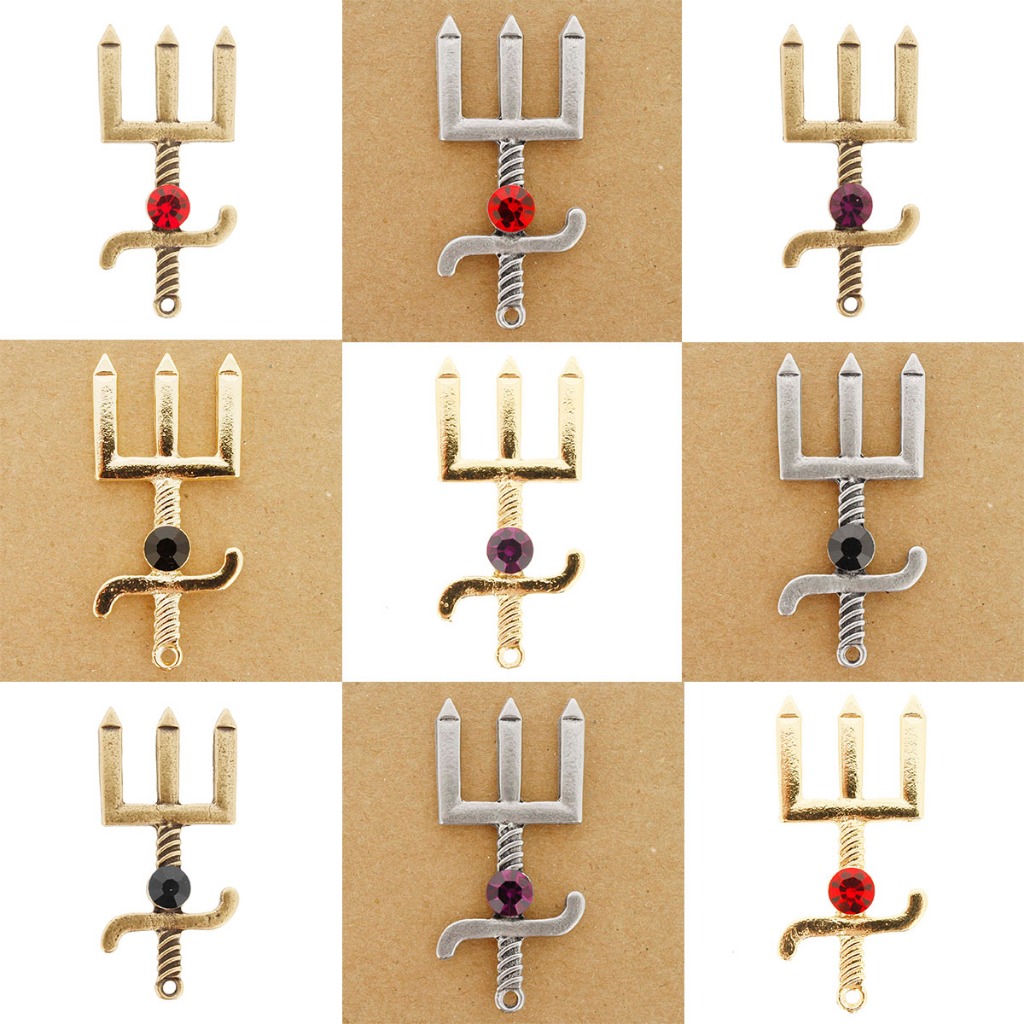 Pingente Metal Tridente Exú 50mm com Strass para Guias Colares Umbanda Candomblé